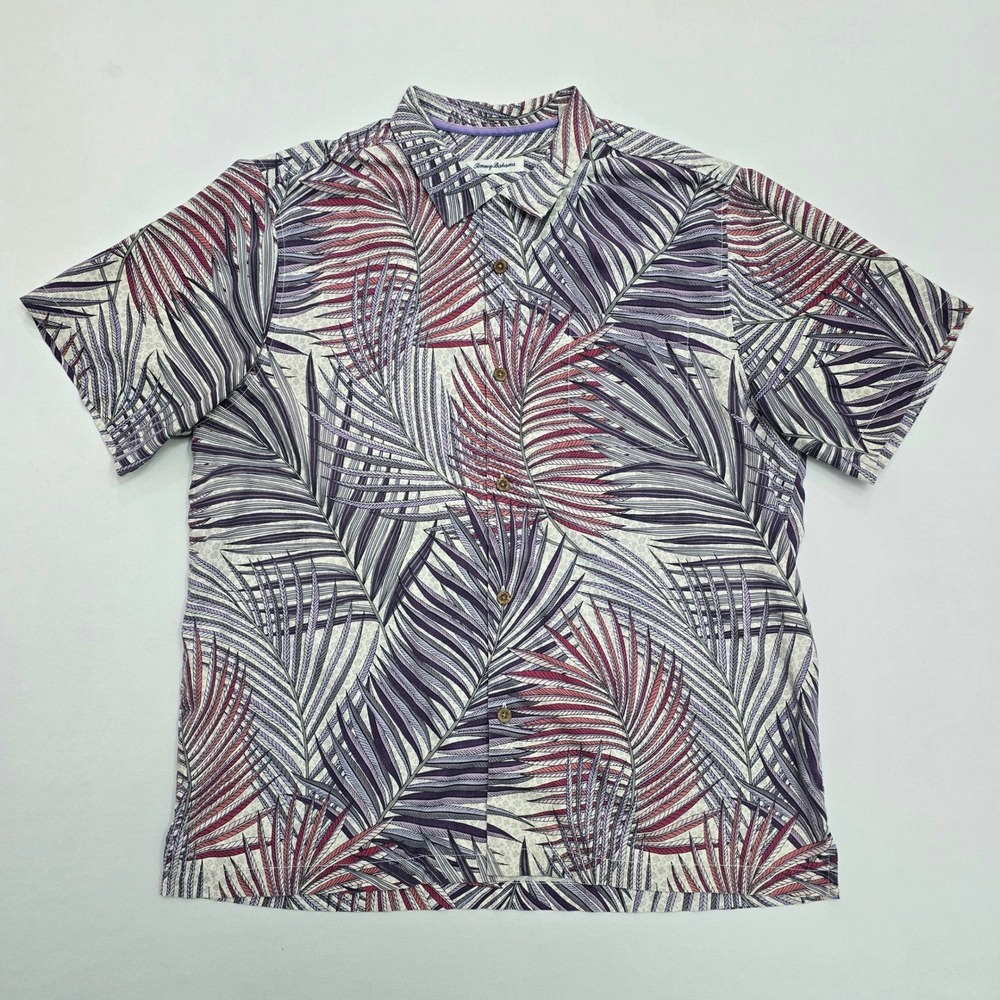 Tommy Bahama Mens XL Tropical Palm Leaf Print Short Sleeve Button Down Shirt